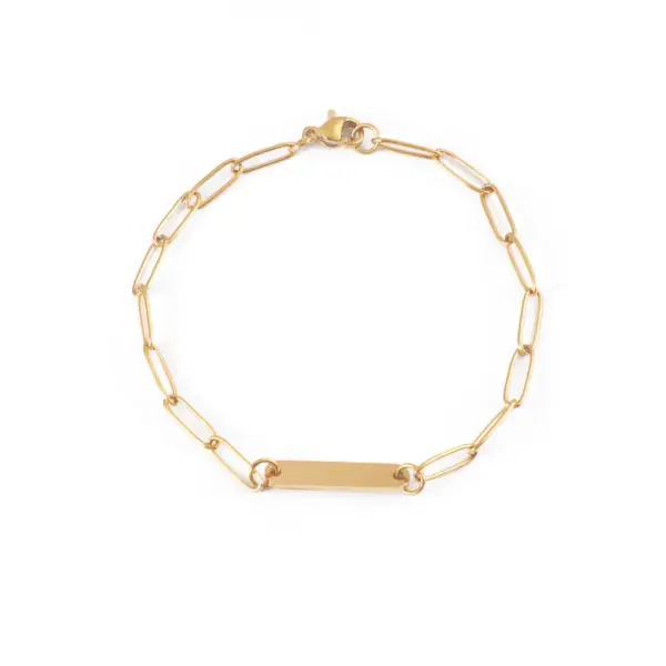 304 Stainless Steel Customization Laser Engraving Solid Color Ion Plating (IP) 18K Gold Real Gold Plated Simple Style Waterproof Non Tarnish Paperclip Chain Lobster Trier Clasp Closure Bracelets