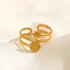 Wholesale 18K Gold Plated 316 Stainless Steel PVD Coated Pentagon Leaves Waterproof Non Tarnish Simple Style Open Rings For Women's