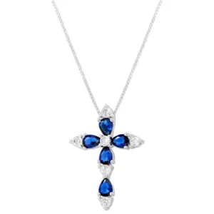 White Gold Color Blue Diamond Necklace