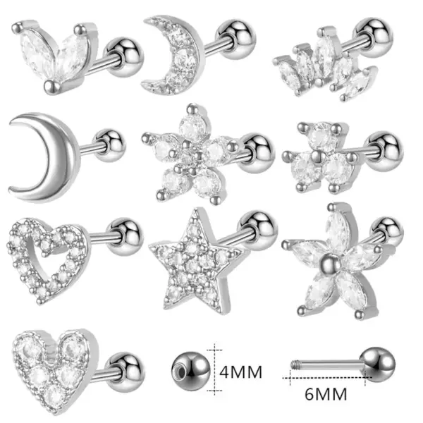 1 Piece Ear Cartilage Rings & Studs Vacation Simple Style Heart Shape Flower 304 Stainless Steel Copper Inlay Zircon Ear Cartilage Rings & Studs