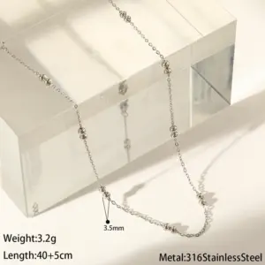 Steel Color 04 Flat Cross Double Bead Necklace