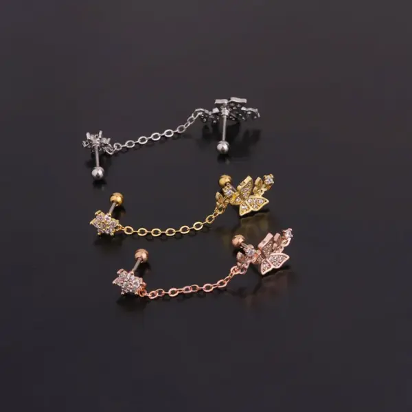 316L Stainless Steel Copper Zircon Ear Cartilage Rings & Studs Geometric Waterproof Non Tarnish Surgical Steel Women'S