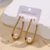 Wholesale 1 Pair/Package Casual Elegant U Shape Oval Handmade Polishing Plating 304 Stainless Steel Acrylic Pearl 18K Gold Plated Earrings