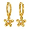 Wholesale PVD Coated Real Gold Plated 18K Gold Flower 304 Stainless Steel IG Style Casual Artistic Waterproof Non Tarnish Charm Sleeper Hoop Earrings