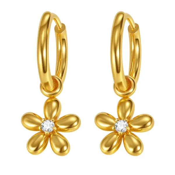 Wholesale PVD Coated Real Gold Plated 18K Gold Flower 304 Stainless Steel IG Style Casual Artistic Waterproof Non Tarnish Charm Sleeper Hoop Earrings