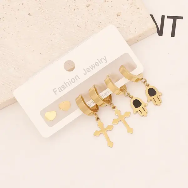 Wholesale PVD Coated 18K Gold Real Gold Plated Gloves Heart Shape Butterfly Stainless Steel Simple Style Waterproof Non Tarnish Drop Earrings