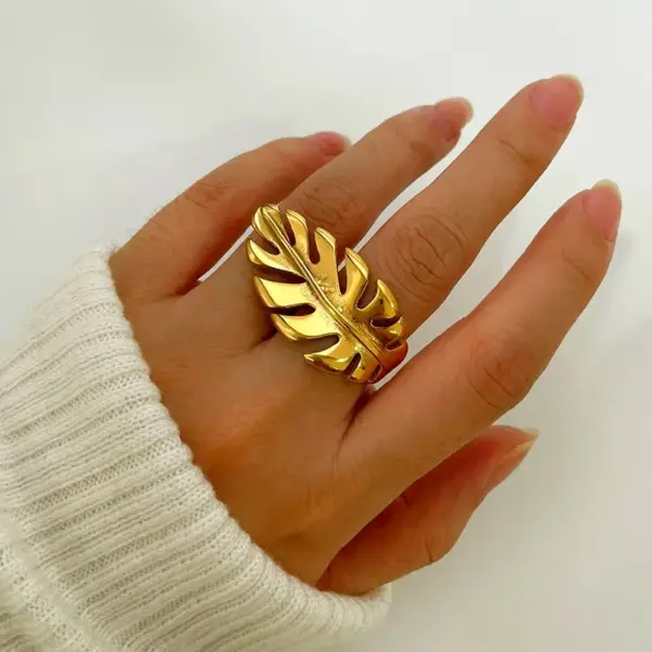 304 Stainless Steel Geometric PVD Coated White Shell Real Gold Plated Casual Nordic Style Retro Waterproof Non Tarnish Irregular Surgical Steel Anxiety Ring Open Rings