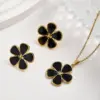 Wholesale European And American Trendy Fashion Ins Style Gold-Plated Imitation Gold 304 Stainless Steel Colorful Oil-Drip Flower Stud Earrings Necklace Set