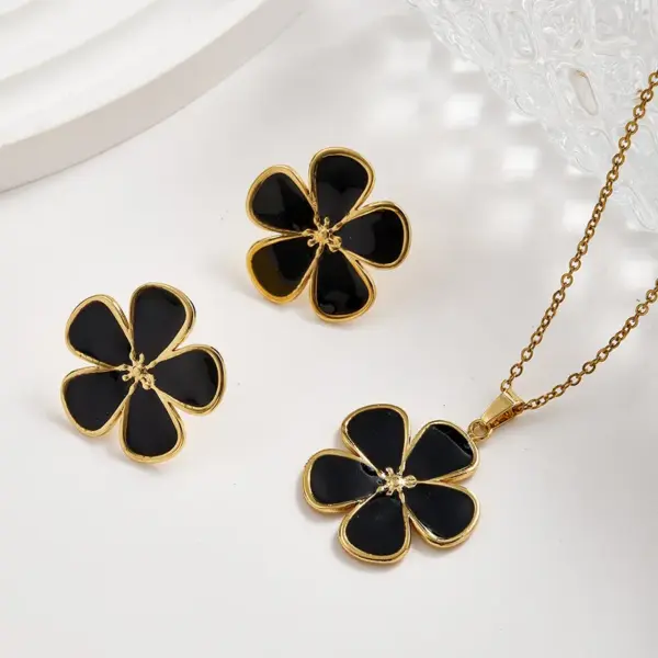 Wholesale European And American Trendy Fashion Ins Style Gold-Plated Imitation Gold 304 Stainless Steel Colorful Oil-Drip Flower Stud Earrings Necklace Set