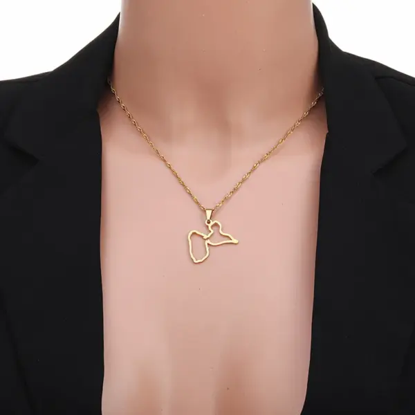 Wholesale Jewelry Vintage Style Map Guadeloupe Map 201 Stainless Steel 304 Stainless Steel Plating Pendant Necklace