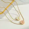 Wholesale Gold Plated 18K Stainless Steel Flower Pendant Necklace Women's Casual Cute Artistic Design Four Seasons Versatile Jewelry