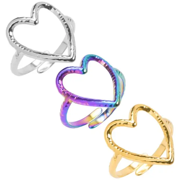 PVD Coated Real Gold Plated Heart Shape 304 Stainless Steel Simple Style Waterproof Non Tarnish Open Ring