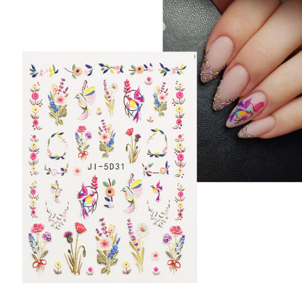 oly-791487e2e091c01ba91fd1989801adcd Wholesale Manicure Relief Stickers 5D Spring Flowers and Birds Stereo Bronzing Stickers