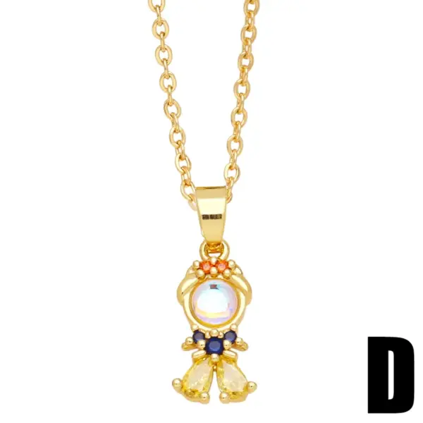 Wholesale Cute Fashion Simple Style Cartoon Character Mermaid Copper Plating Inlay Zircon 18k Gold Plated Necklace