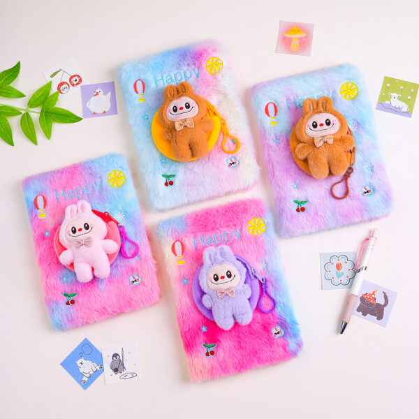 Wholesale Cartoon plush notebook, two-panel notebook, cute children's journal.