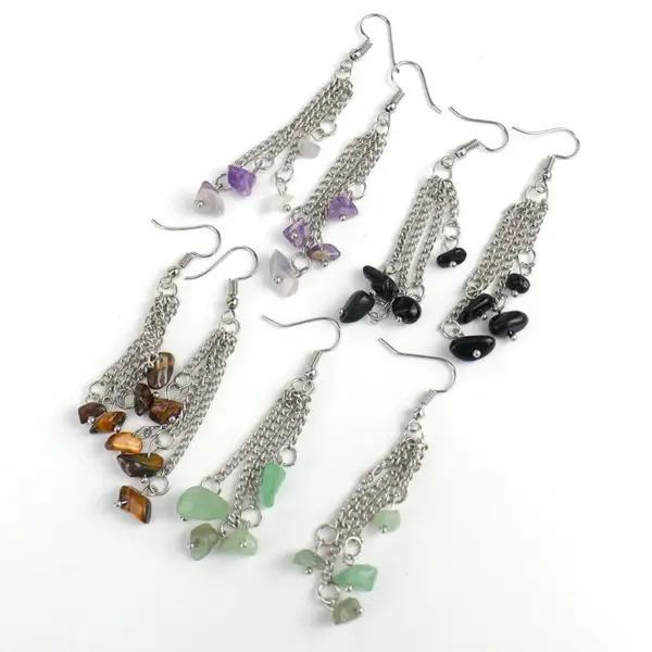 Wholesale 1 Pair Simple Style Irregular Patchwork Natural Stone Metal Drop Earrings