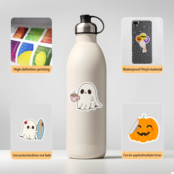 Wholesale 50pcs Halloween Ghost Graffiti Stickers Mobile Phone Water Cup Waterproof Decorative Stickers Cartoon Halloween Stickers