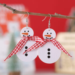 Wholesale Christmas snowman scarf plaid ribbon earrings