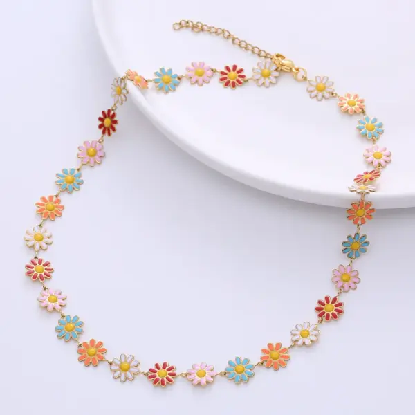 Wholesale PVD Coated Flower 304 Stainless Steel Fashion Waterproof Non Tarnish 304 Stainless Steel Necklace