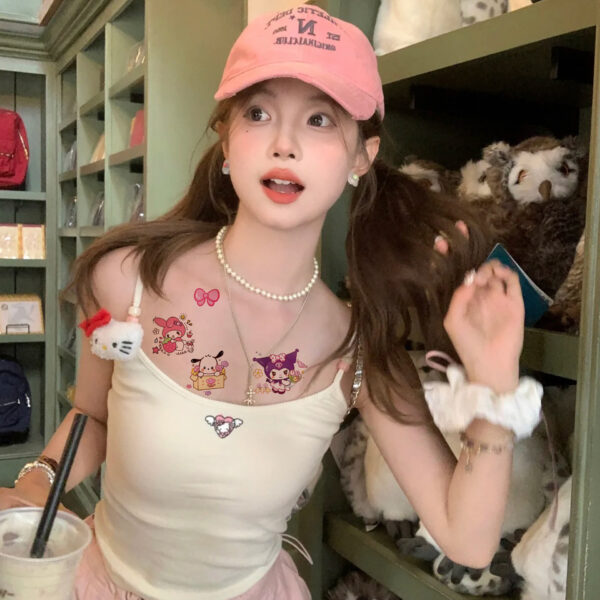 Wholesale Hand-Painted Holle Kitty Sanrio Colorful Tattoo Stickers Waterproof and Long-Lasting Cartoon Girl and Kidsren Hello Kitty