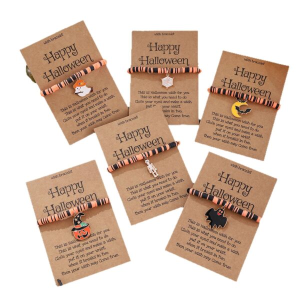 oly-79355f26bc5982b915723d6a190ad55d Wholesale Cross-border Amazon Halloween Ghost Pumpkin Skull Pendant Polymer Clay Blessing Card Elastic Adjustable Bracelet