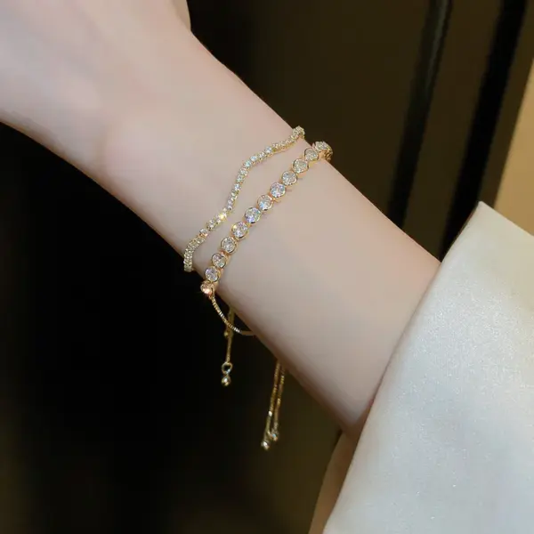Wholesale Elegant Lady Flower Copper Inlay Zircon Bracelets