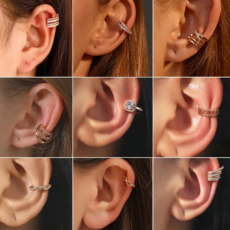 Wholesale Jewelry Hollow C-shaped Pearl Copper Inlaid Zircon Ear Clip Nihaojewelry