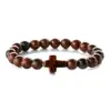 Wholesale Retro Cross Round Beaded Natural Stone Bracelets