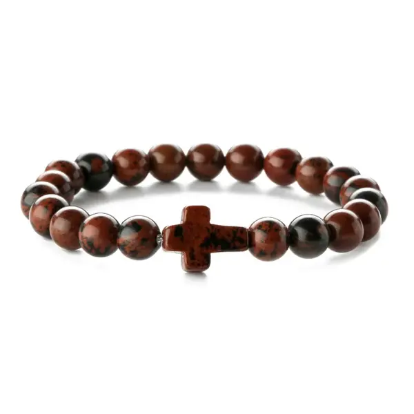 Wholesale Retro Cross Round Beaded Natural Stone Bracelets