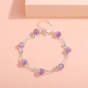 Light Violet Opal Double-Layer Bracelet (Silver)