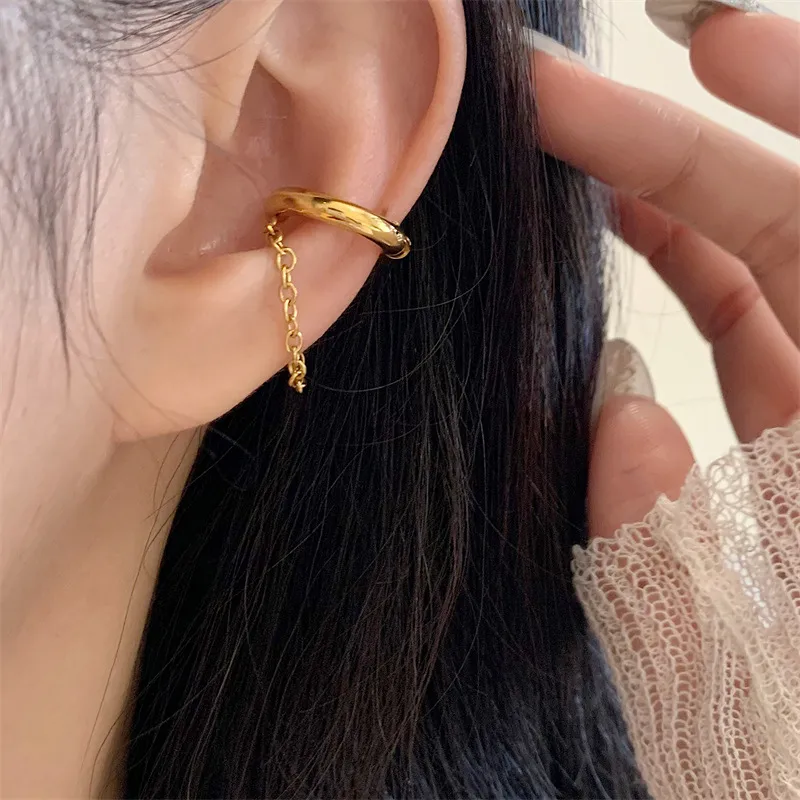 Wholesale 1 Pair Retro Simple Style Solid Color Chain Stainless Steel Ear Cus