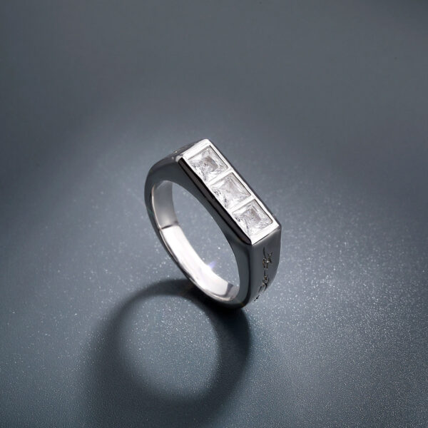 Wholesale European and American Ins Fashion Simple Ring Decorated with Copper Inlaid with Zircon Stylish High-End Texture Men's Sugar Cube Diamond Ring