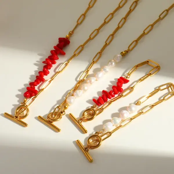 Wholesale Artistic Stainless Steel 18K Gold Plated Natural Pearl Beaded Necklace Bracelet Set Elegant Luxury Women's Jewelry Accessories