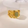 Wholesale Retro Exaggerated Turquoise Cat's Eye Stone Stainless Steel Ring Women's Open Finger Jewelry High-End Geometric Pattern Design