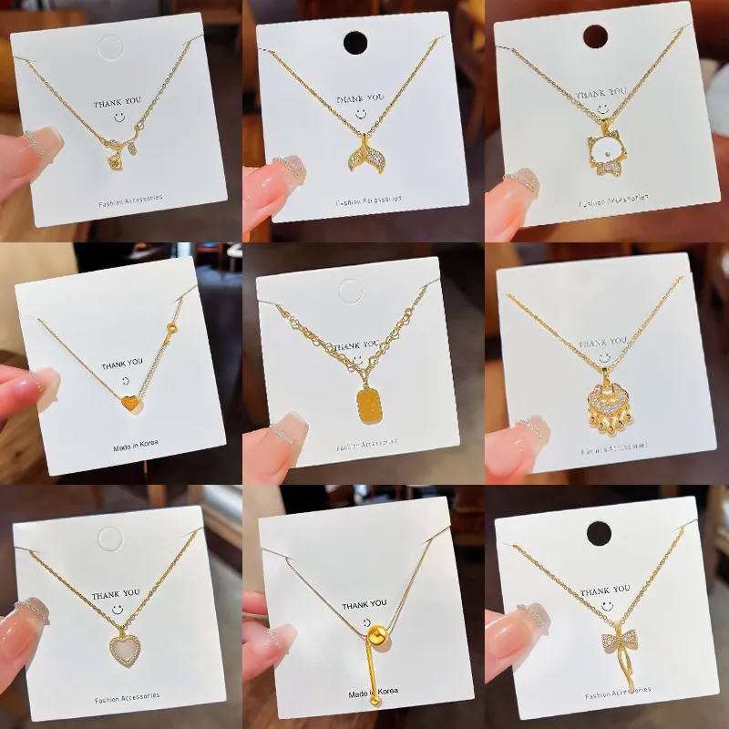 Wholesale Vacuum Plating Geometric Heart Shape Butterfly Titanium Steel Fashion Titanium Steel Lobster Trier Clasp Closure Necklace
