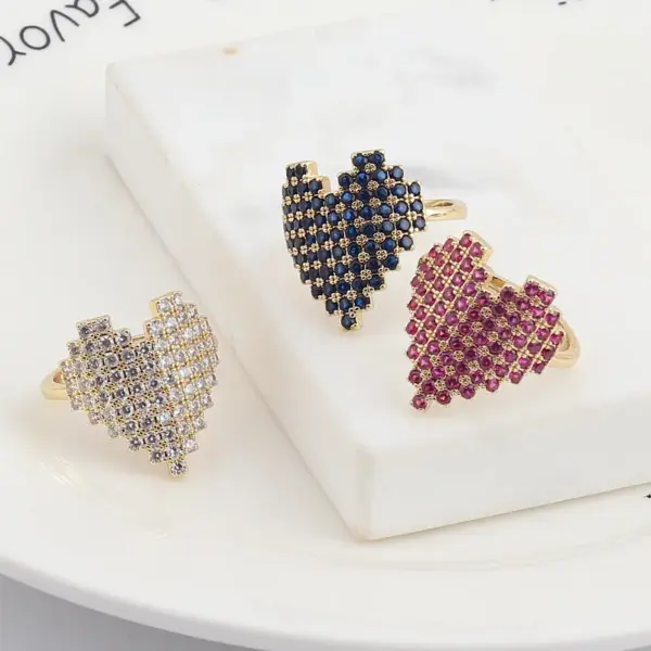 Wholesale Simple Style Heart Shape Copper Rings Inlay Zircon Copper Rings