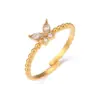 Wholesale PVD Coated Real Gold Plated 18K Gold Butterfly 304 Stainless Steel Waterproof Non Tarnish Rings