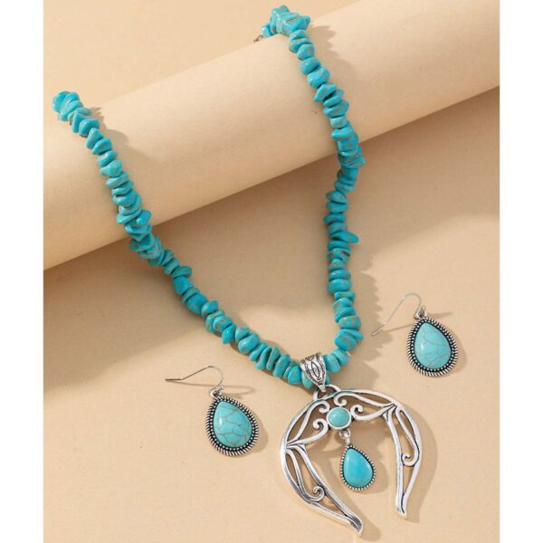 oly-7955b0d623db0612c19add7d2f1ce79d Wholesale Cross-Border European and American New Retro Water Drop Necklace Turquoise Earrings Western Style Exaggerated Turquoise Necklace Manufacturer