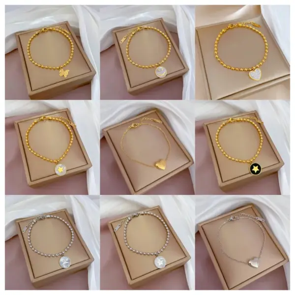 Wholesale Fashion Constellation Heart Shape Flower Titanium Steel Inlaid Gold Zircon Bracelets 1 Piece