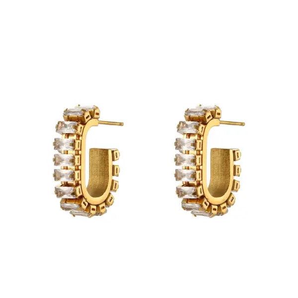 PVD Coated Real Gold Plated 18K Gold C Shape 304 Stainless Steel Fashion Waterproof Non Tarnish Earrings