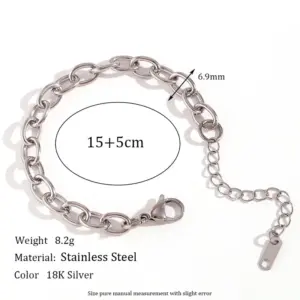 6.9mm Cross Chain-Steel Bracelet-15cm+5cm