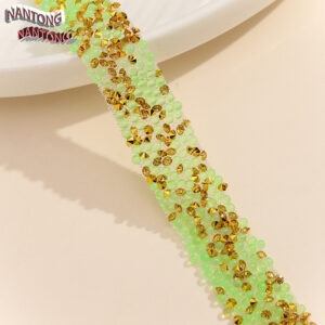 8 fruit green ab fine beads + pointed bottom golden rhinestones / 1.5cm double layer hot melt adhesive, fine beads, rhinestones, hot diamond strips