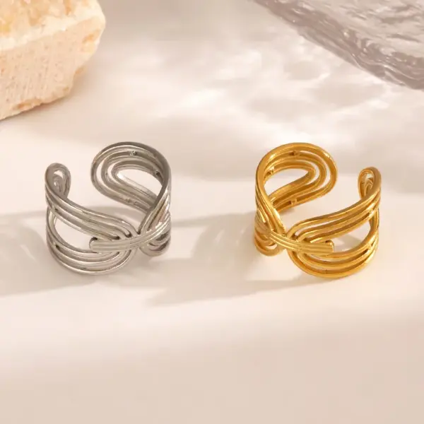 Wholesale Ion Plating (IP) 18K Gold Plated Geometric 304 Stainless Steel Vintage Style Simple Style Waterproof Non Tarnish Open Rings