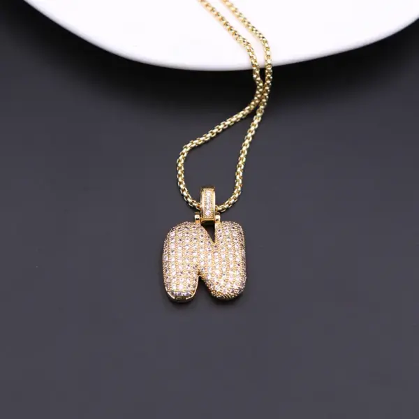 Wholesale Copper Simple Style Shiny Plating Hollow Out Inlay Letter Zircon Pendant Necklace
