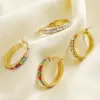 Wholesale 1 Pair Lady Geometric Inlay Titanium Steel Rhinestones 18k Gold Plated Hoop Earrings