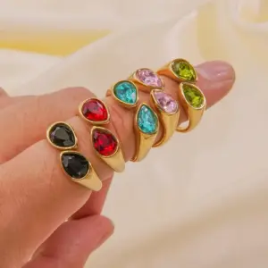 Wholesale PVD Coated 14K Gold Real Gold Plated Color Block 304 Stainless Steel Vintage Style Waterproof Non Tarnish Open Rings