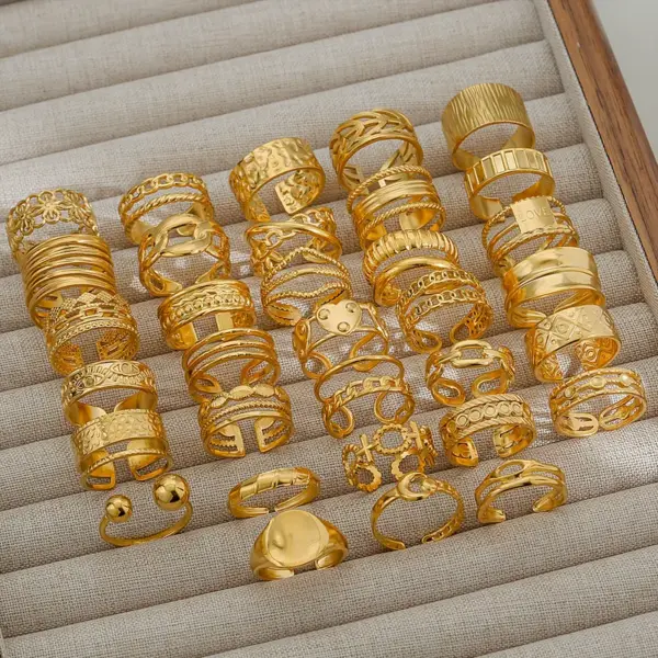 Ion Plating (IP) Geometric Letter 304 Stainless Steel Hip-Hop Punk Streetwear Waterproof Non Tarnish Open Rings