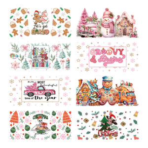 Wholesale Cute Christmas tree 16oz Cup UV DTF Wraps