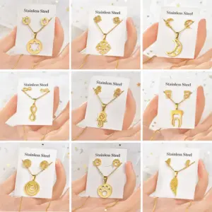 Wholesale Simple Style Palm Moon Paw Print Titanium Steel Women's Earrings Necklace 1 Set