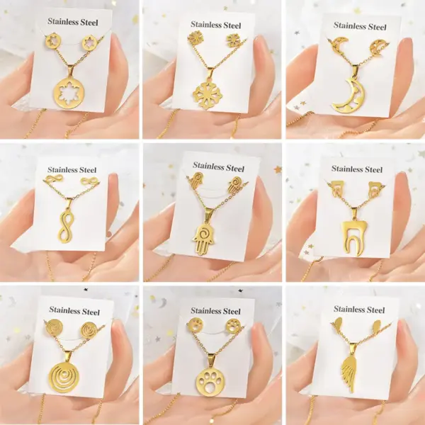 Wholesale Simple Style Palm Moon Paw Print Titanium Steel Women's Earrings Necklace 1 Set